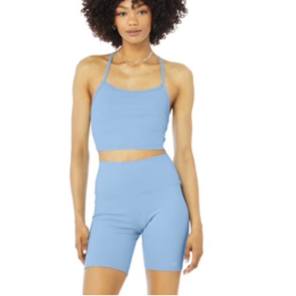 Alo light blue set. Worn once. Top size small bottoms size xs